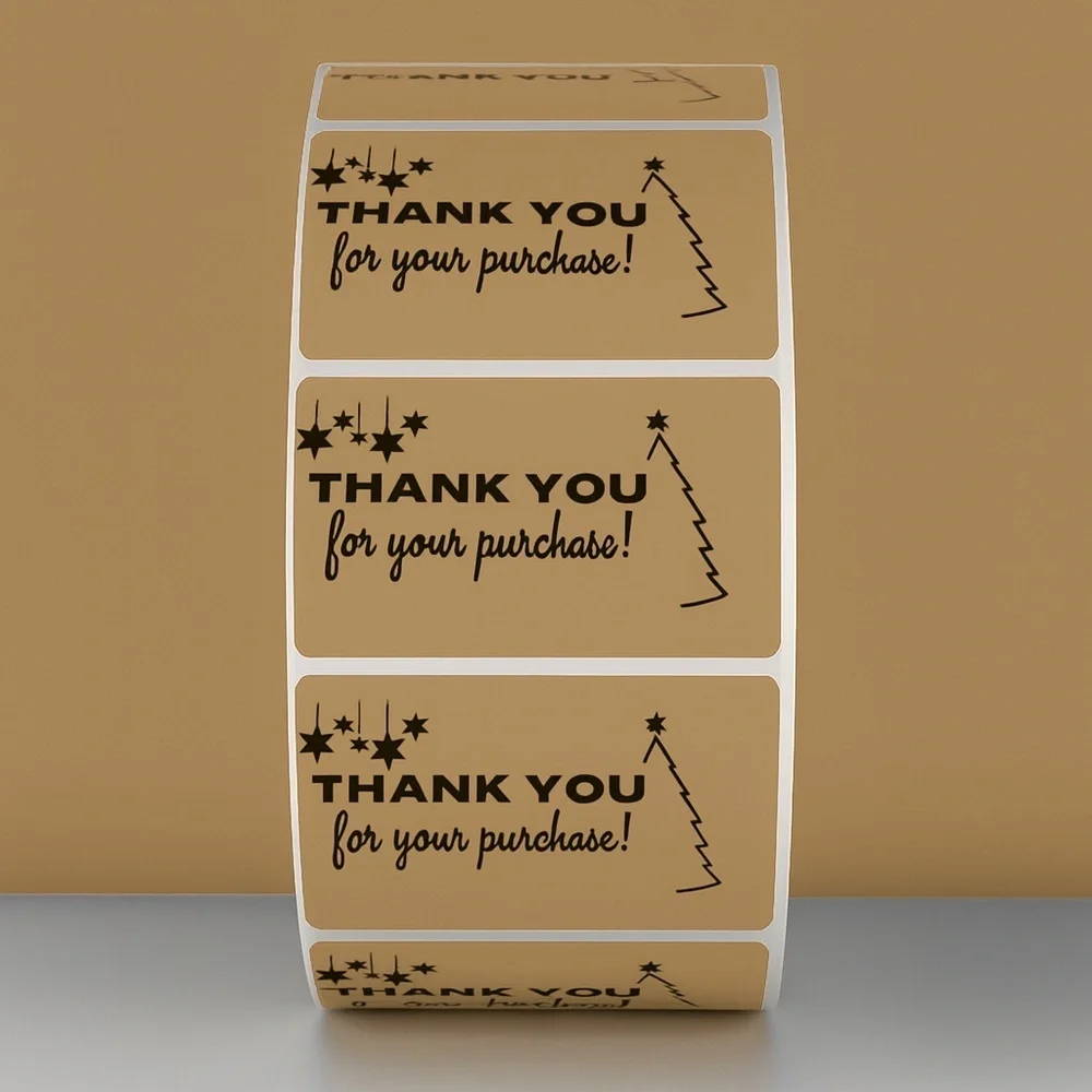 Thank You For Your Purchase Stickers Christmas Tree & Stars - Holiday Packaging